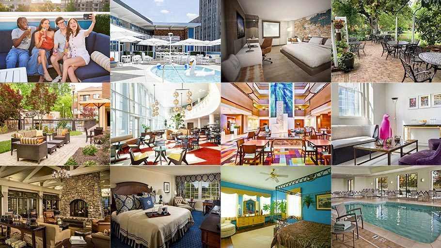 A collage of Durham's unique accommodations